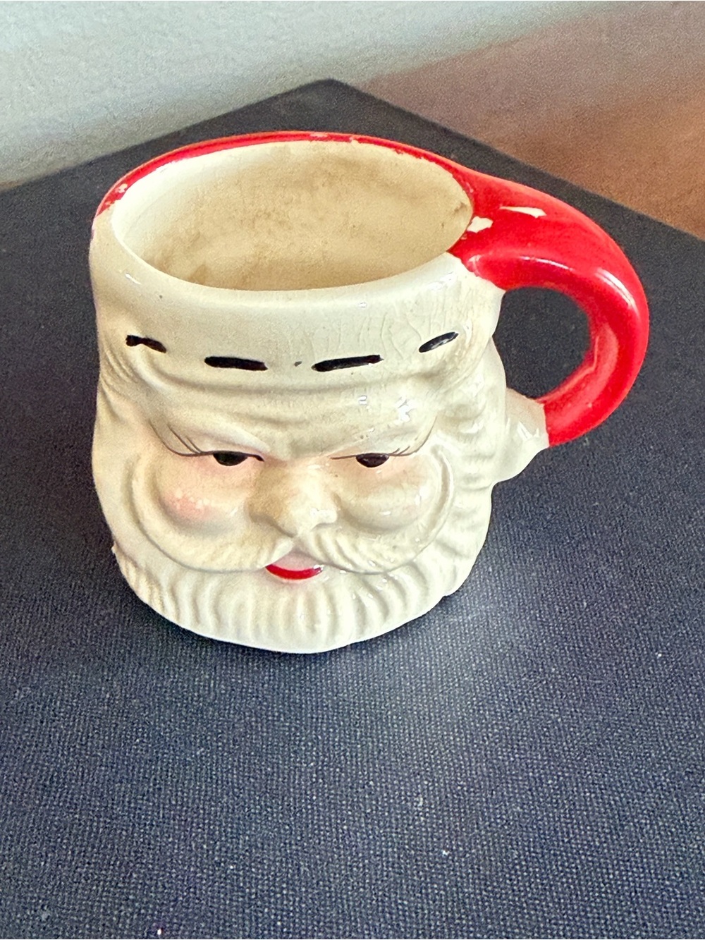 Vintage mini Santa Head Ceramic Mug with Red Handle